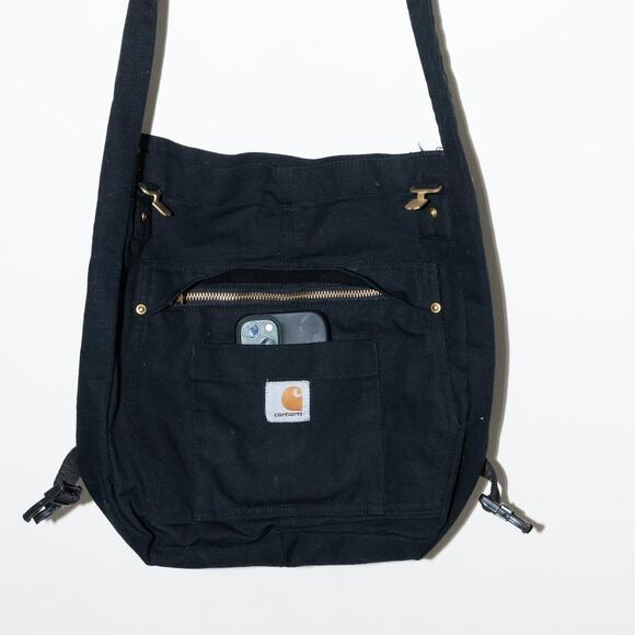 Black upcycled carhartt tote bag /crossbody bag /utility bag - Picture 1 of 7